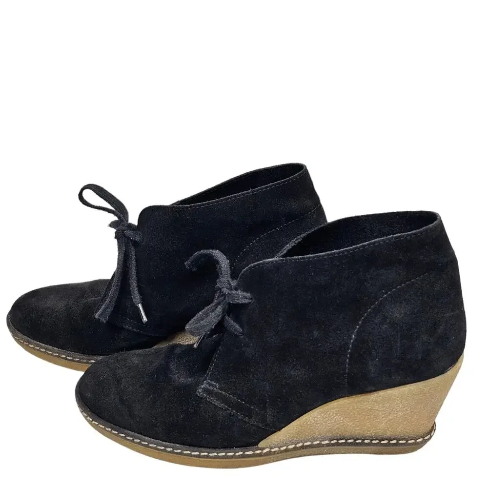 J. Crew MacAlister Wedge Boots Black Suede with Crepe Sole Size 7